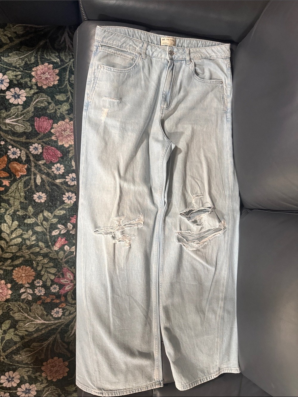 We The Free Light Blue Distressed Wide-Leg Jeans